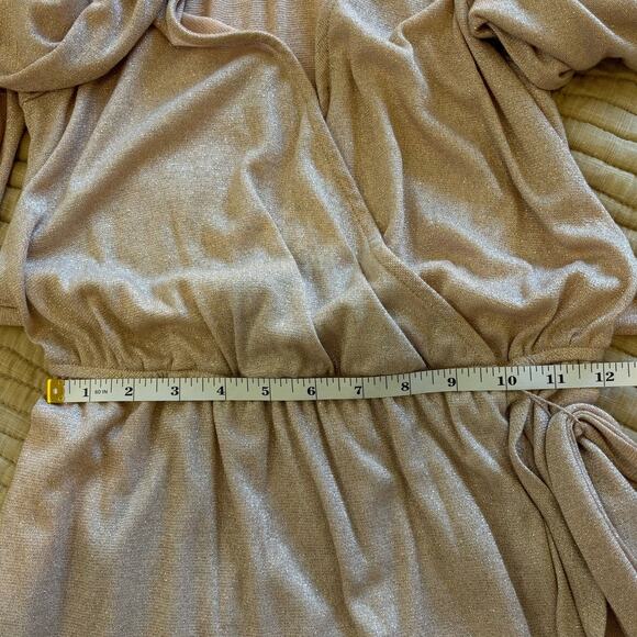 LAUREN CONRAD Balloon Sleeve Wrap Dress NWT Shimmer Blush Pink Sz XS - Picture 6 of 8